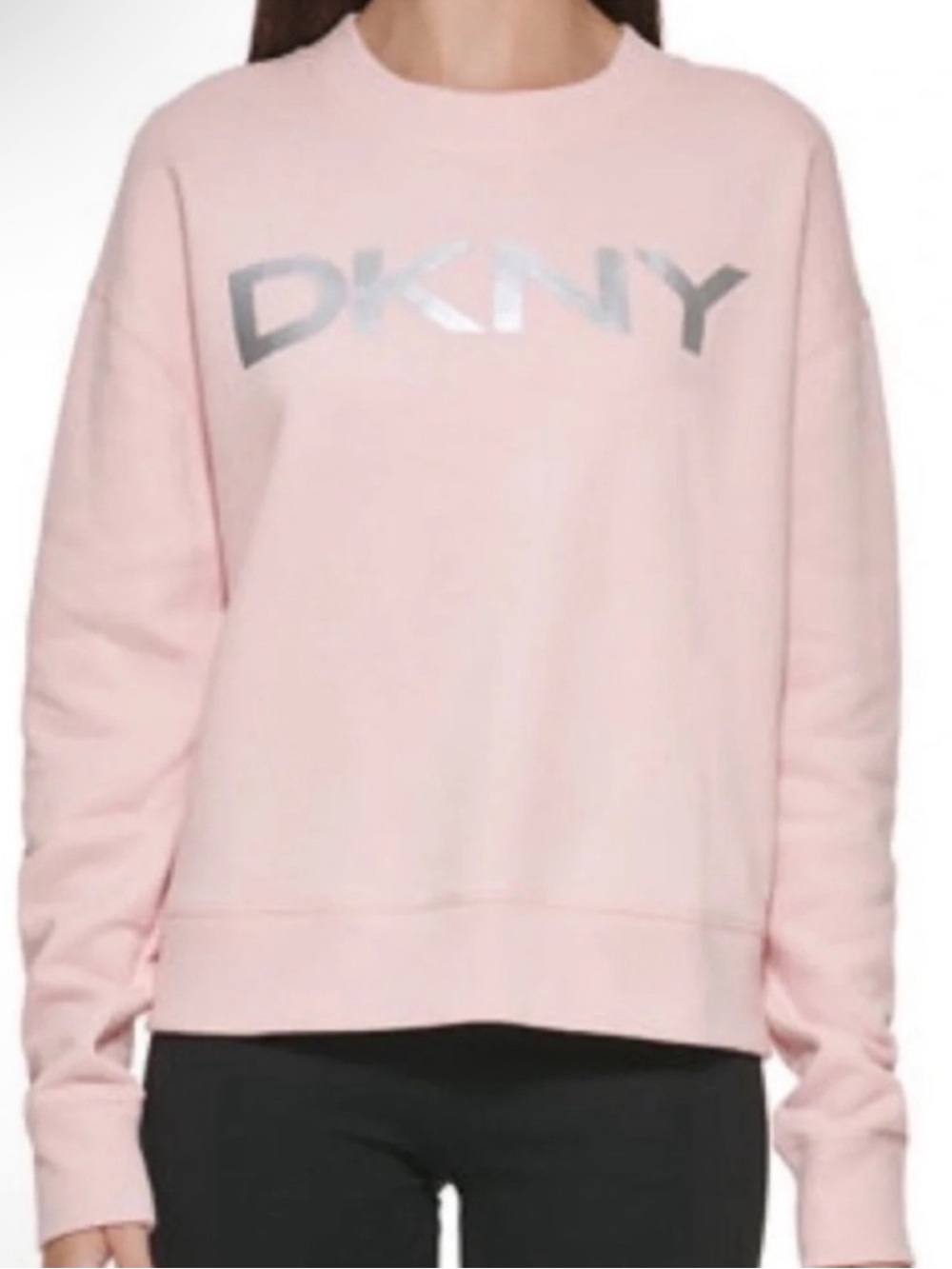 NWT DKNY Light Pink Crewneck Sweatshirt with Silver Logo Size M
